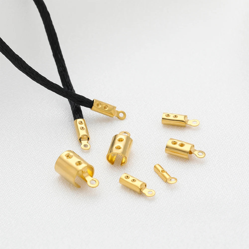 50pcs Stainless Steel High Quality Crimp End Beads Caps Leather Cord Clips for DIY Jewelry Making Necklace Connectors Supplies