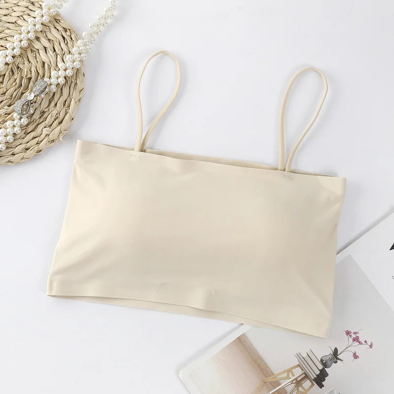 Women Crop Tops Sexy Solid Color Camisole Ice Silk Tube Top Seamless Skinny Sports Tank Top Wireless Underwear Bralet