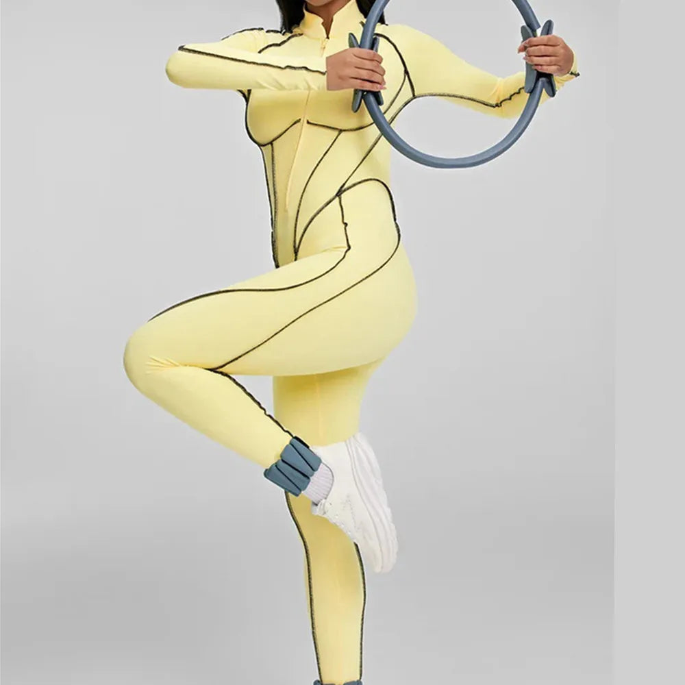 Pad Zipper Hollow out Yoga Set Short Sleeve Fitness Women One Piece Jumpsuit Legging Sleek Catsuit Gym Pant Active Wear XP83