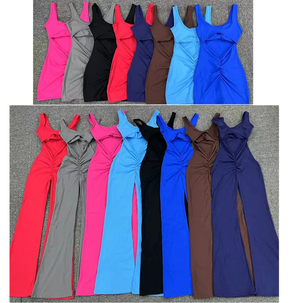 XS-XL New Pad Women Gym Yoga Set Sports Rompers Sexy Back Fitness Workout Pant Flare Leggings One Piece Jumpsuit Active Wear