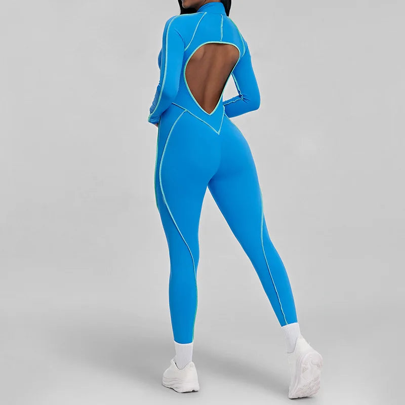 Pad Zipper Hollow out Yoga Set Short Sleeve Fitness Women One Piece Jumpsuit Legging Sleek Catsuit Gym Pant Active Wear XP83