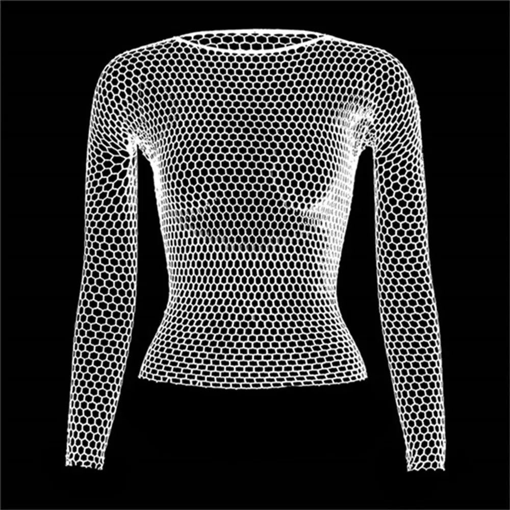 Women Sexy Lingerie Costumes Bodystocking Night Dress Nightwear Hollow Out Fishnet Long Sleeve Tops Base Tanks Underwear