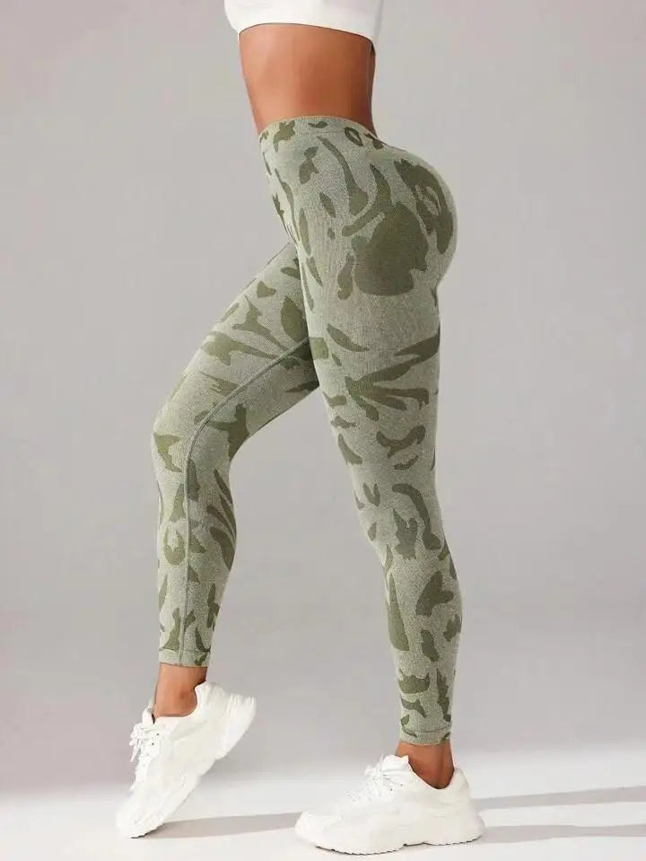 Women Camouflage V Back Gym Leggings Butt Lifting Fitness Athletic Workout Scrunch Leggins Exercise Yoga Pants Sports Clothing