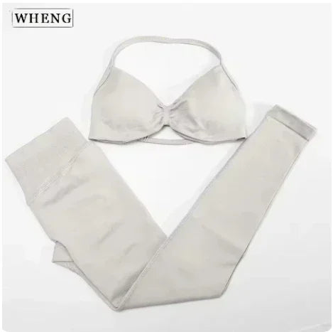 2Pcs Women's Gym Yoga Set Seamless High Waist Leggings Sports Bra Top Workout Outfit Fitness Activewear Running Training Clothes