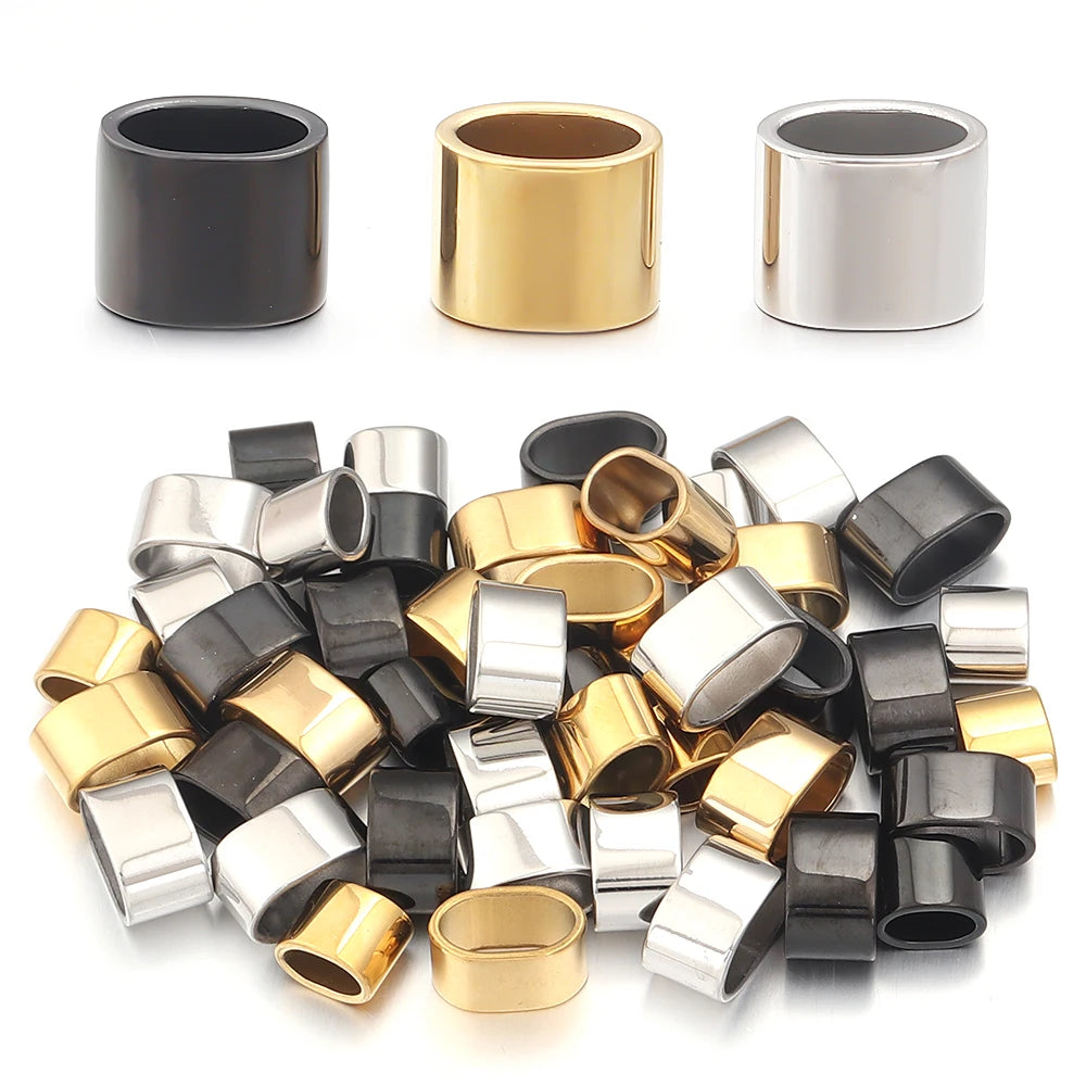 6pcs Flat Stainless Steel Tube Slider Beads Position Beads Big Hole Metal Beads DIY Leather Bracelet Clasps For Jewelry Making