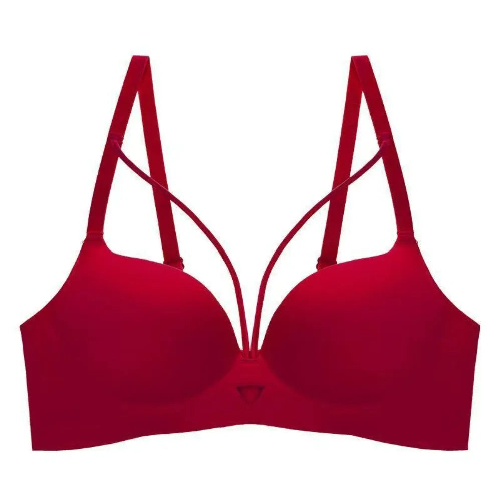 Breathable 3/4 Cup Push-up Bra Women Leopard Anti-sagging Seamless Underwear Lingerie Deep V Wireless Deep V Bra Girl