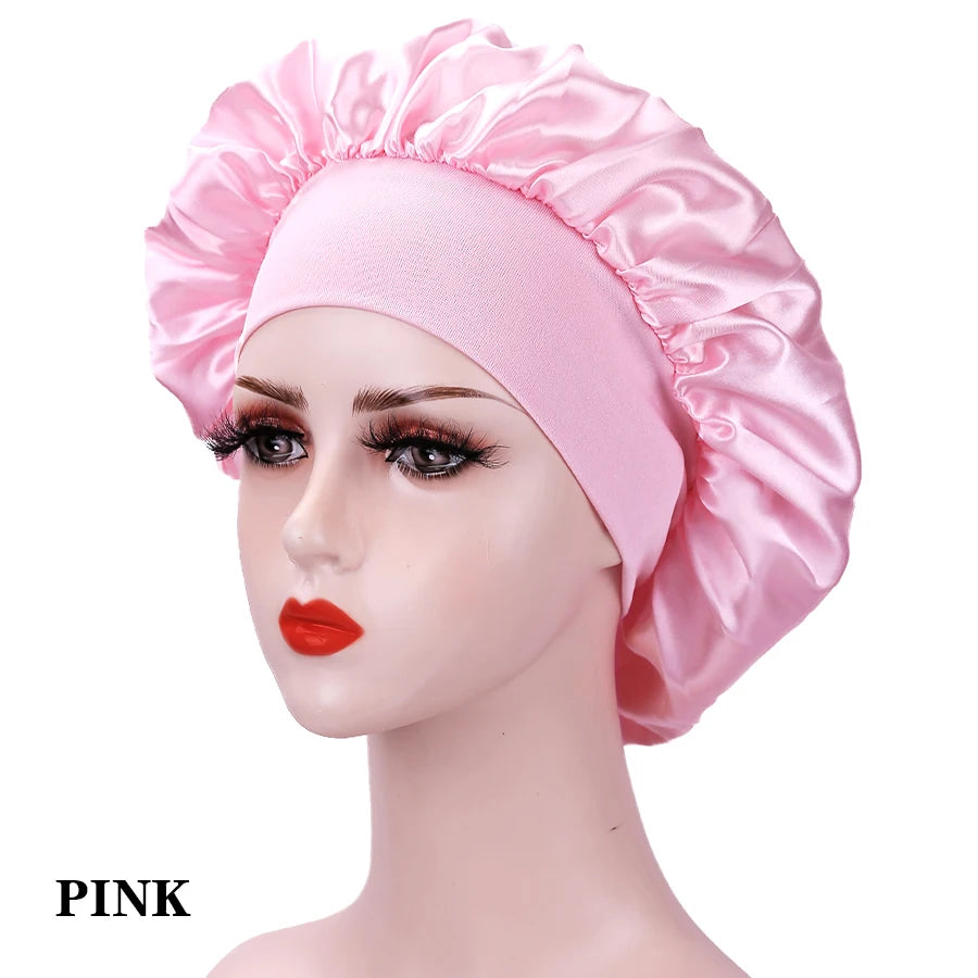 Silk Satin Bonnets for Women & Men - Elastic Wide Band Hair Wrap Cap for Curly Hair - Shower Cap for Sleeping ,Wig Tool