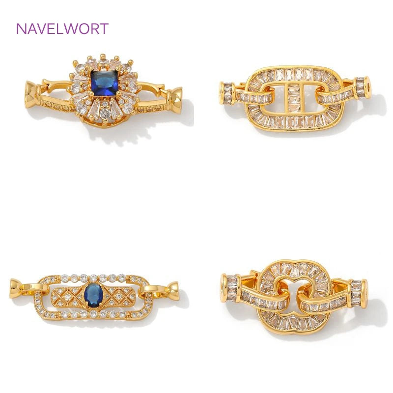 Luxury 18K Gold Plated Connectors Clasps,With Zircon Locks Clasps,Fasteners For Bracelet,DIY Necklaces Jewelry Making Findings