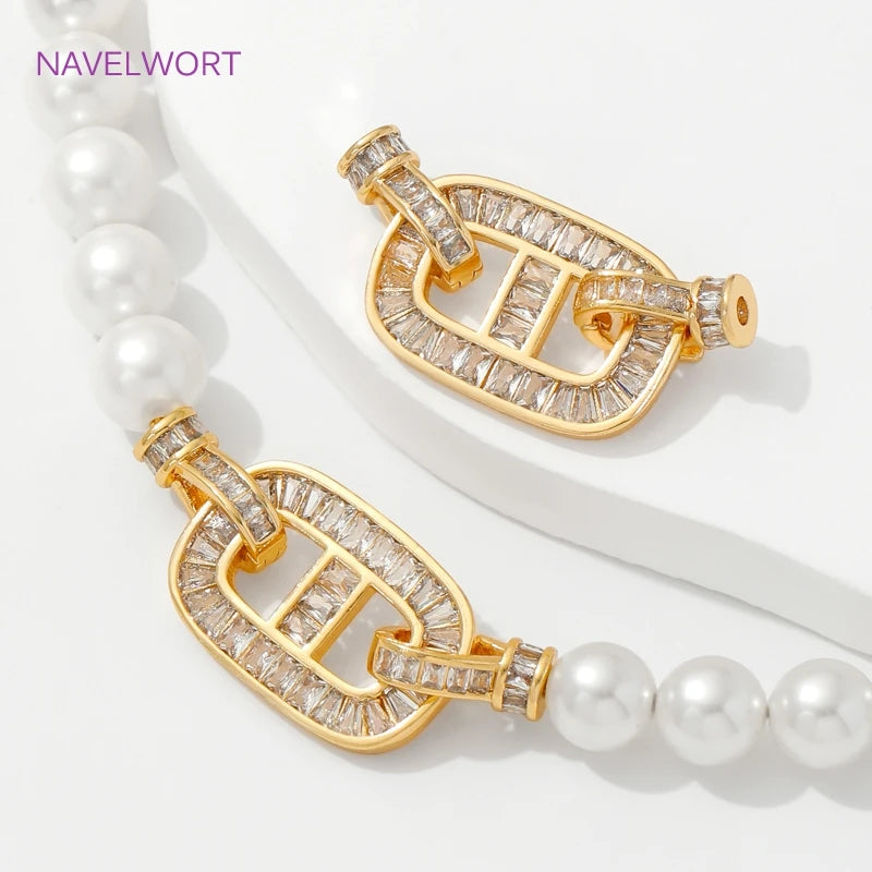 Luxury 18K Gold Plated Connectors Clasps,With Zircon Locks Clasps,Fasteners For Bracelet,DIY Necklaces Jewelry Making Findings