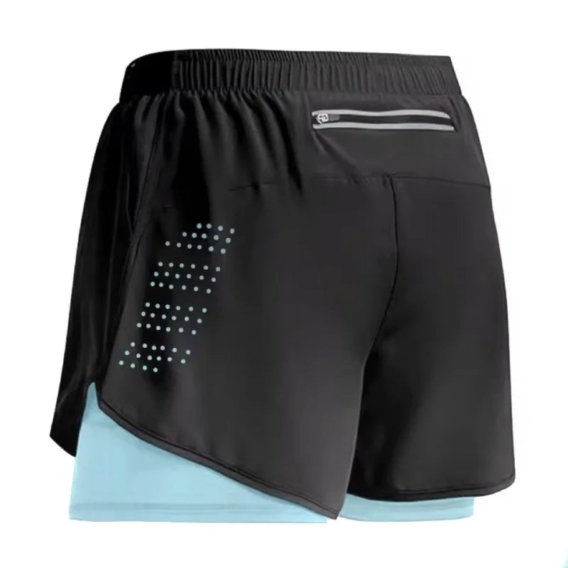 Men's Running Shorts Quick-drying Fitness Black Double Layer Shorts Men New Sport Workout Training Bodybuilding Short Pants