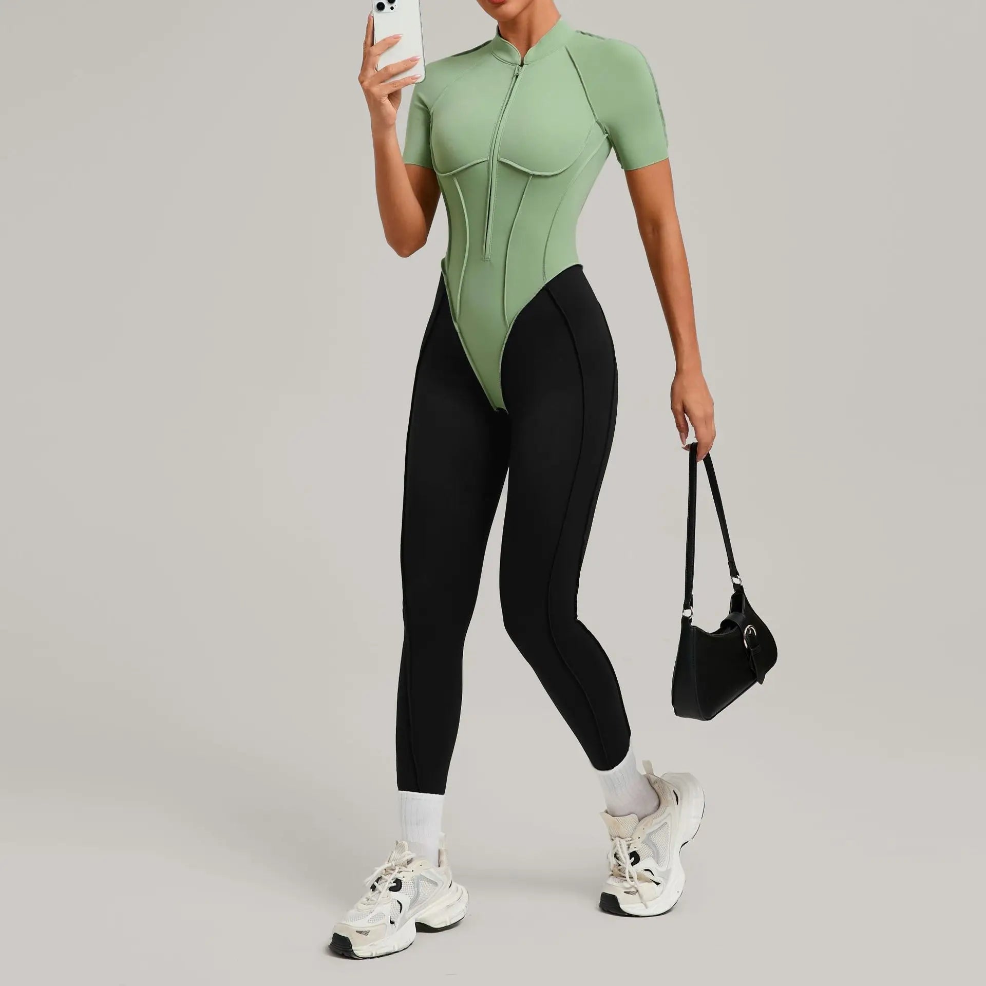 Pad Zipper Hollow out Yoga Set Short Sleeve Fitness Women One Piece Jumpsuit Legging Sleek Catsuit Gym Pant Active Wear XP83