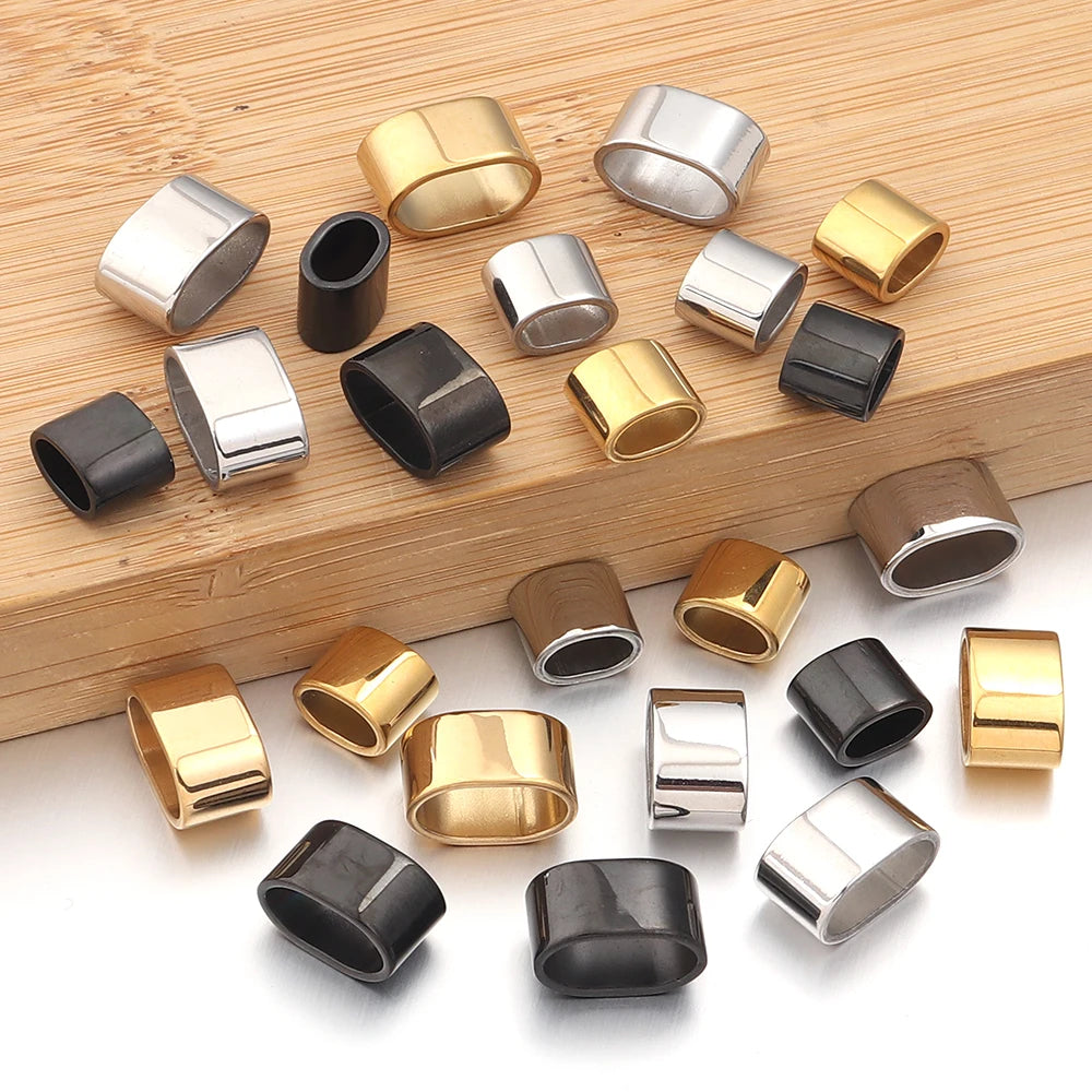 6pcs Flat Stainless Steel Tube Slider Beads Position Beads Big Hole Metal Beads DIY Leather Bracelet Clasps For Jewelry Making