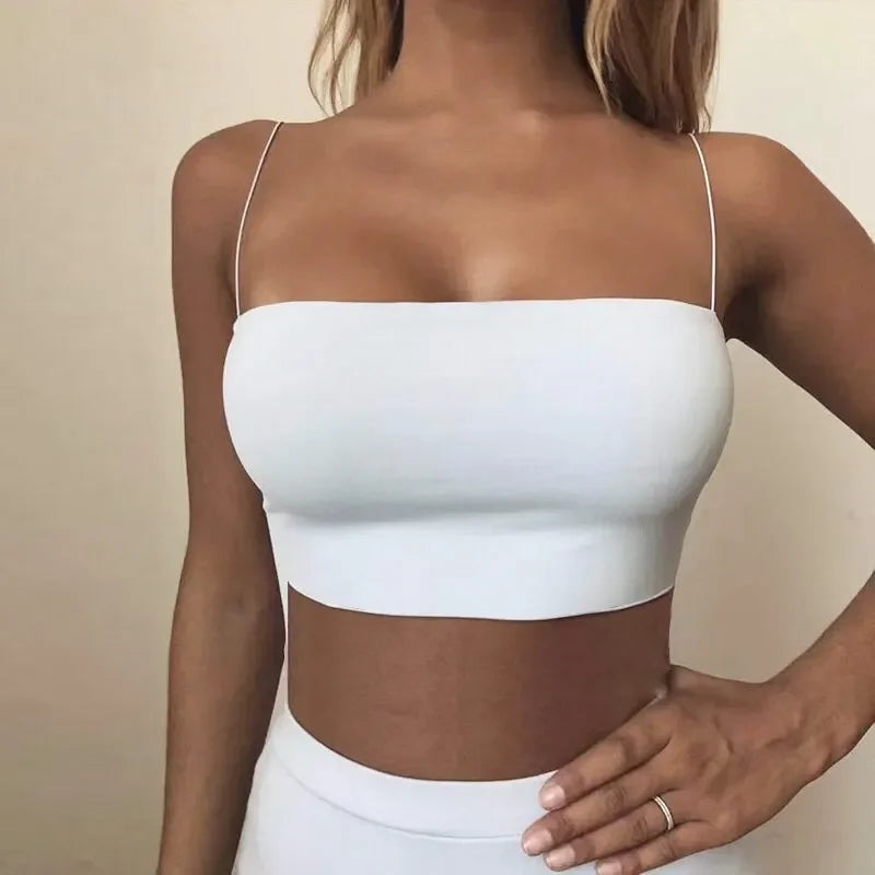 Women Crop Tops Sexy Solid Color Camisole Ice Silk Tube Top Seamless Skinny Sports Tank Top Wireless Underwear Bralet