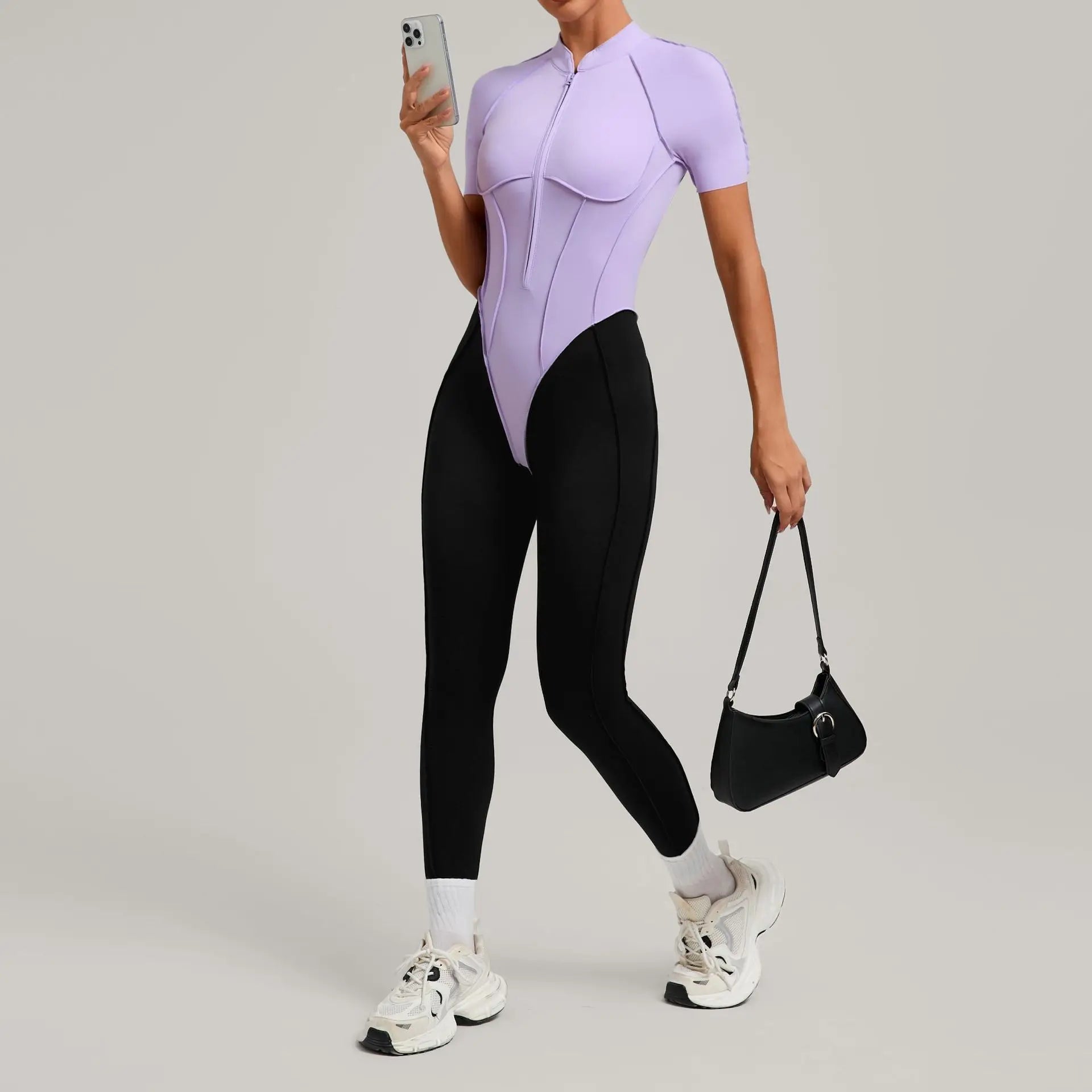 Pad Zipper Hollow out Yoga Set Short Sleeve Fitness Women One Piece Jumpsuit Legging Sleek Catsuit Gym Pant Active Wear XP83