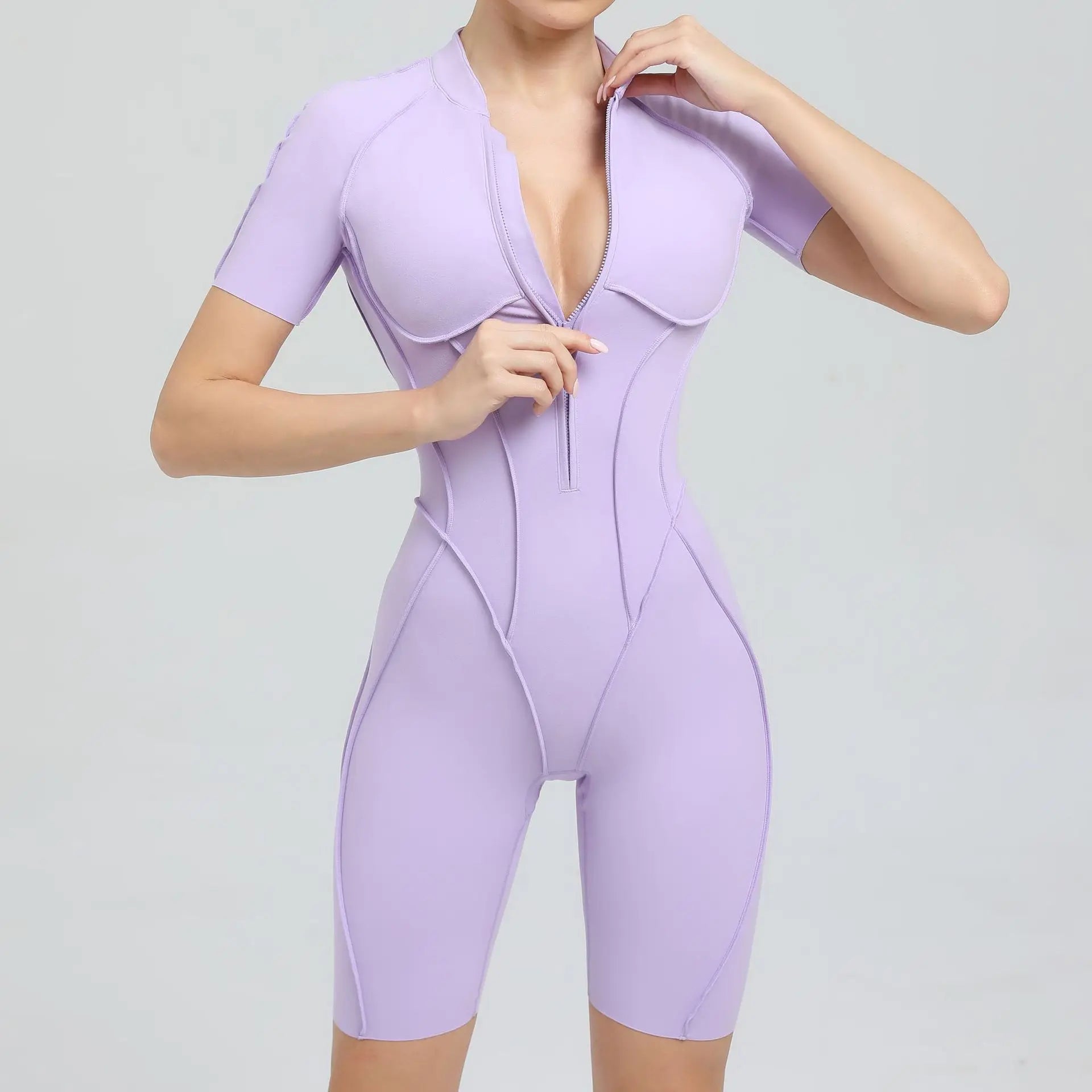 Pad Zipper Hollow out Yoga Set Short Sleeve Fitness Women One Piece Jumpsuit Legging Sleek Catsuit Gym Pant Active Wear XP83