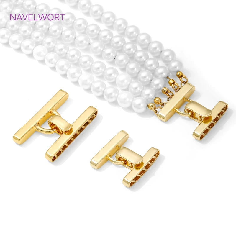 Multi Strands Necklace Clasp 18K Gold Plated Pearl Clasps Connector,Brass Fastener Closure Lock Clasps,DIY Jewelry Accessories