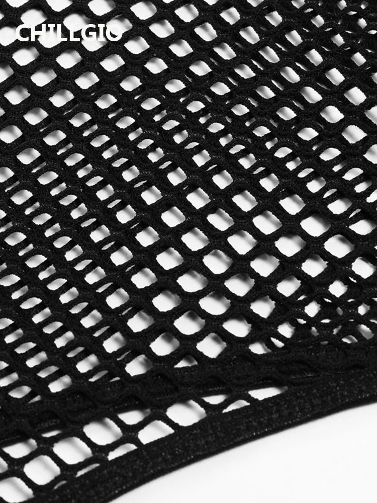CHILLGIO Women Black Bodysuit Sexy Porn Underwear Hollow See-through One Pieces Combination Jumpsuit Slim Fishnet Halter Catsuit