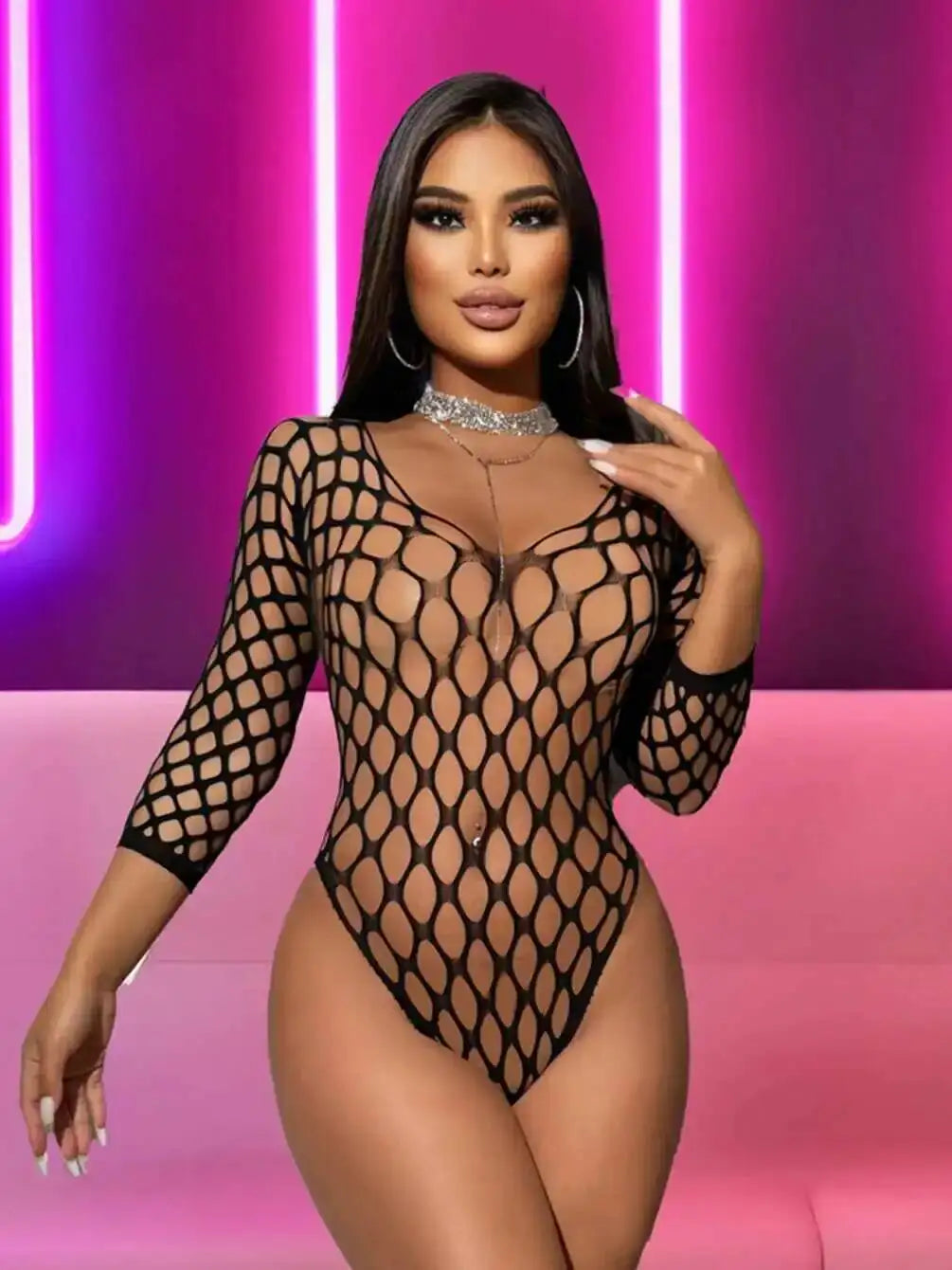 Women's Underwear Sexy Mesh Transparent Bodysuit Fishnet Exotic Tight One-piece Solid Color Bodysuits Half Sleeve Charming 4ADM