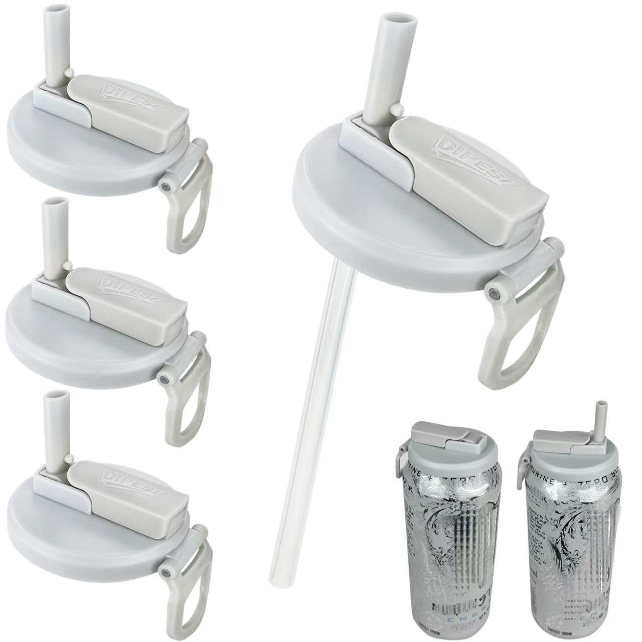 6 Pack Soda Can Lids with Straws,Inspired by Energy Drink Can Colors, Reusable BPA-Free Can Tops for Energy Drink, Soda, Juice, Beer – Fits Standard 12oz/16oz Cans（K01-P6）