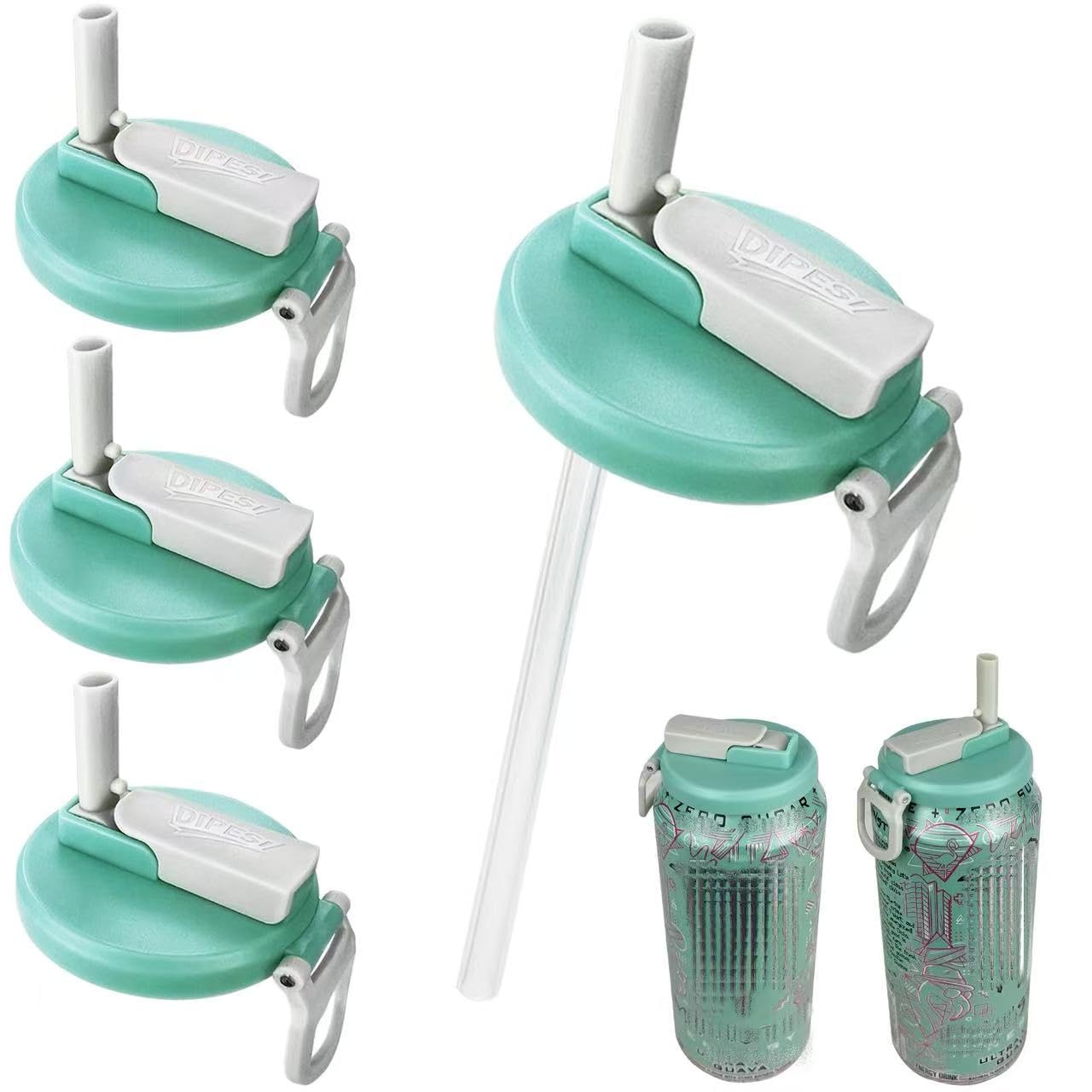 6 Pack Soda Can Lids with Straws,Inspired by Energy Drink Can Colors, Reusable BPA-Free Can Tops for Energy Drink, Soda, Juice, Beer – Fits Standard 12oz/16oz Cans（K01-P6）