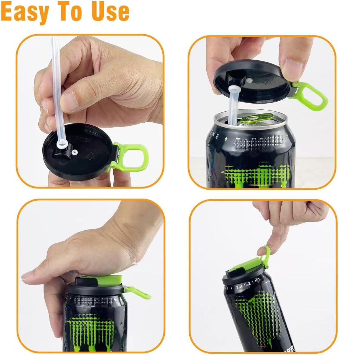 6 Pack Soda Can Lids with Straws,Inspired by Energy Drink Can Colors, Reusable BPA-Free Can Tops for Energy Drink, Soda, Juice, Beer – Fits Standard 12oz/16oz Cans（K01-P6）