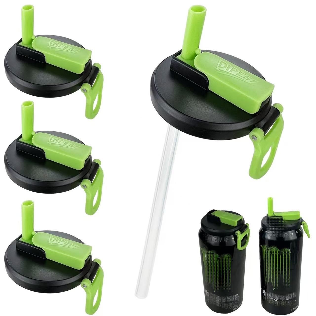 6 Pack Soda Can Lids with Straws,Inspired by Energy Drink Can Colors, Reusable BPA-Free Can Tops for Energy Drink, Soda, Juice, Beer – Fits Standard 12oz/16oz Cans（K01-P6）