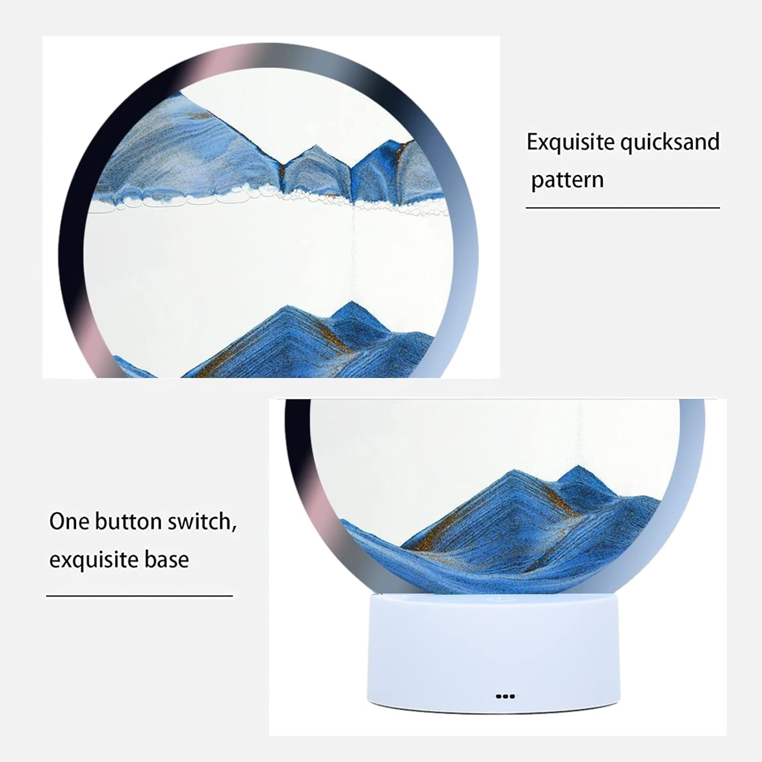 3d Moving Sand Art Picture Desk Lamp, 360° Rotating Hourglass Lights, RGB Color Changing Table Lamp,Sand Art Liquid Motion Colorful Creative Sea 3d Glass Quicksand Painting Night Light(Blue)