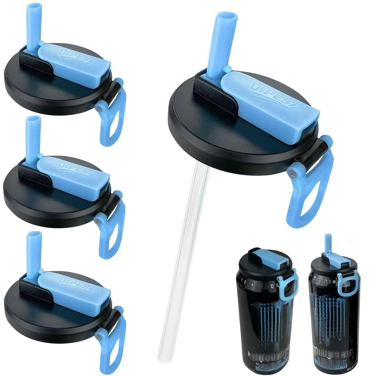 6 Pack Soda Can Lids with Straws,Inspired by Energy Drink Can Colors, Reusable BPA-Free Can Tops for Energy Drink, Soda, Juice, Beer – Fits Standard 12oz/16oz Cans（K01-P6）