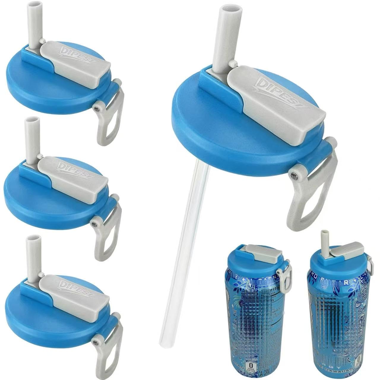 6 Pack Soda Can Lids with Straws,Inspired by Energy Drink Can Colors, Reusable BPA-Free Can Tops for Energy Drink, Soda, Juice, Beer – Fits Standard 12oz/16oz Cans（K01-P6）