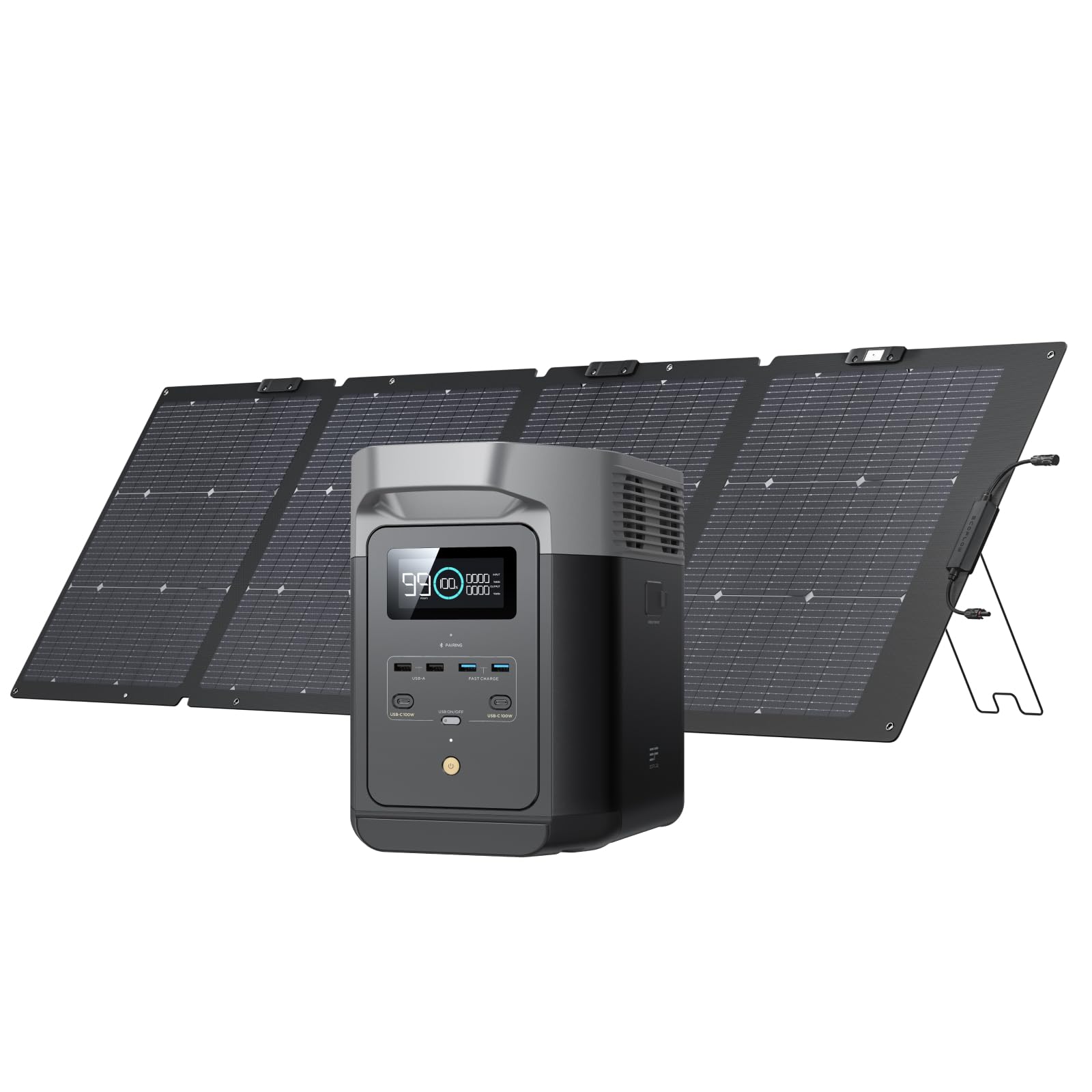EF ECOFLOW Portable Power Station DELTA 2, 1024Wh LiFePO4 (LFP) Battery, 1800W AC/100W USB-C Output, Solar Generator(Solar Panel Optional) for Home Backup Power, Camping & RVs