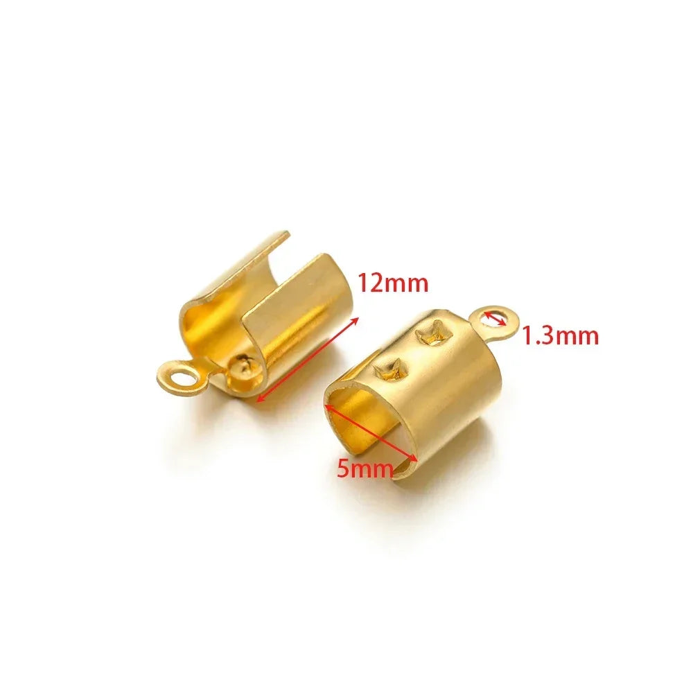 50pcs Stainless Steel High Quality Crimp End Beads Caps Leather Cord Clips for DIY Jewelry Making Necklace Connectors Supplies