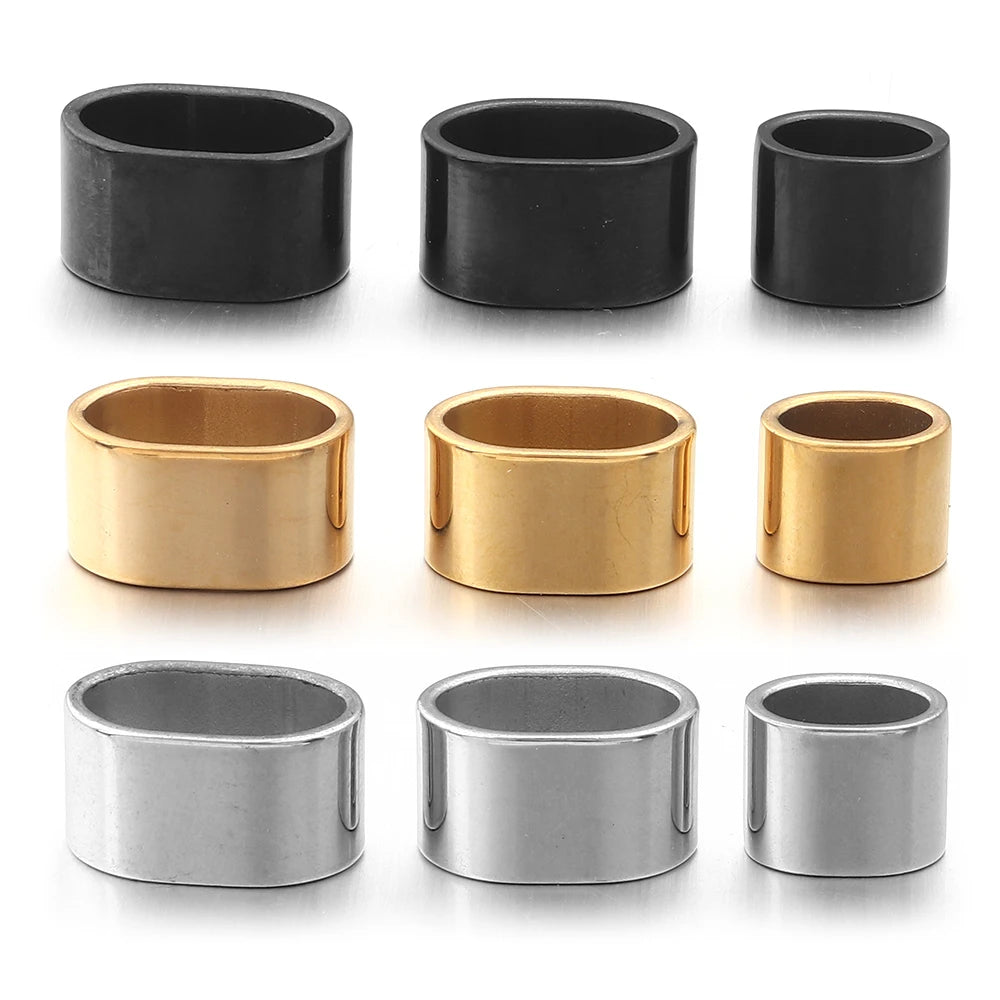 6pcs Flat Stainless Steel Tube Slider Beads Position Beads Big Hole Metal Beads DIY Leather Bracelet Clasps For Jewelry Making