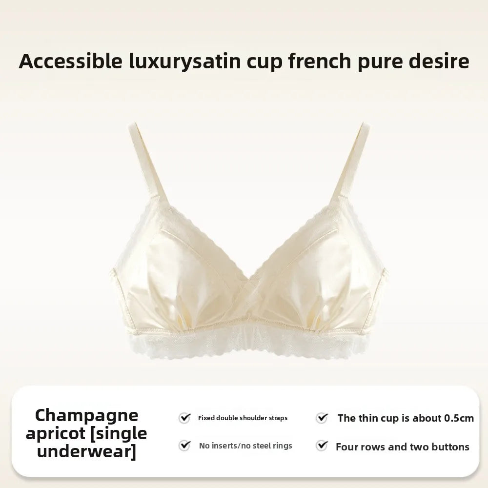 Satin Lace Satin Wireless V Bra Close-fitting Anti-sagging Push Up Underwear Shockproof Lingerie Seamless Bras Girls Women