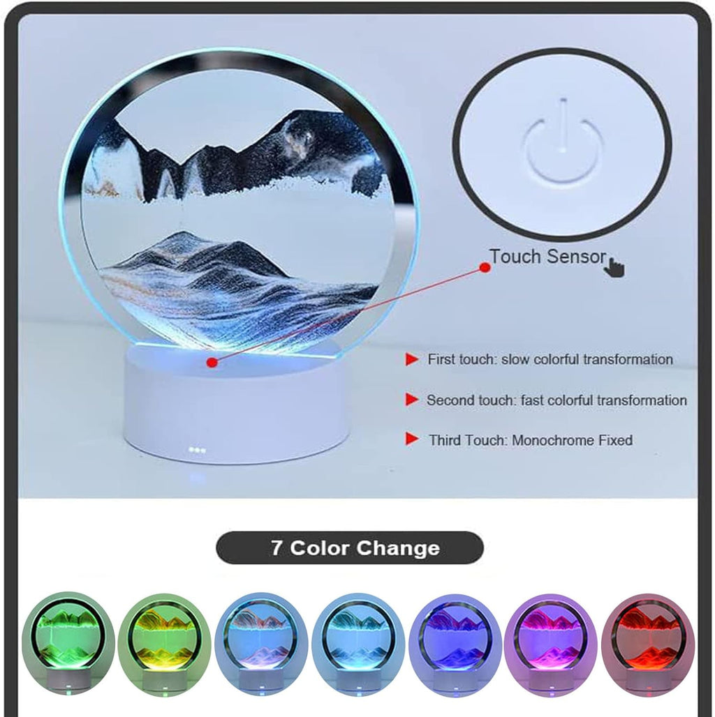 3d Moving Sand Art Picture Desk Lamp, 360° Rotating Hourglass Lights, RGB Color Changing Table Lamp,Sand Art Liquid Motion Colorful Creative Sea 3d Glass Quicksand Painting Night Light(Blue)