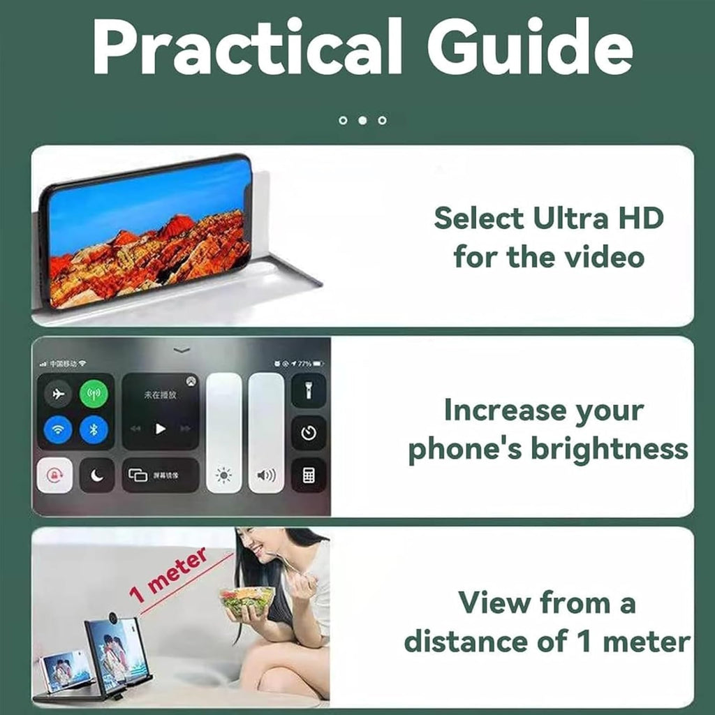 Mobile Phone Magnifier Projector Screen, 3D HD Screen Magnifier for Cell Phone, Foldable Magnifying Projector Screen Stand for Movies, Videos & Gaming Compatible with All Phones (Black, 10 inch)