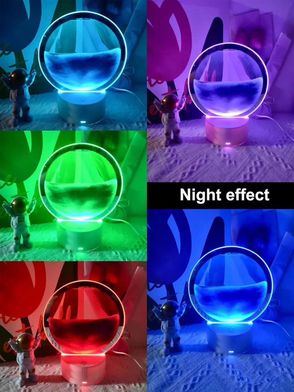 3d Moving Sand Art Picture Desk Lamp, 360° Rotating Hourglass Lights, RGB Color Changing Table Lamp,Sand Art Liquid Motion Colorful Creative Sea 3d Glass Quicksand Painting Night Light(Blue)