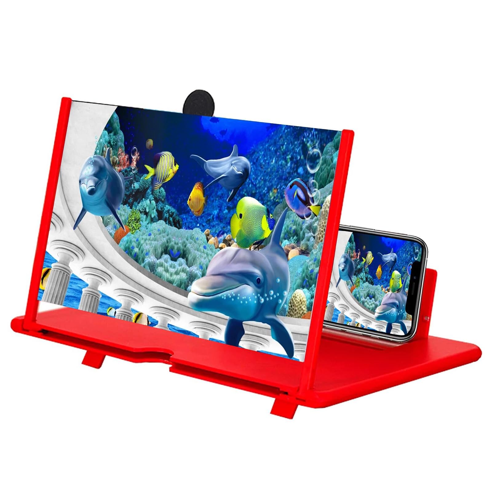 Mobile Phone Magnifier Projector Screen, 3D HD Screen Magnifier for Cell Phone, Foldable Magnifying Projector Screen Stand for Movies, Videos & Gaming Compatible with All Phones (Black, 10 inch)