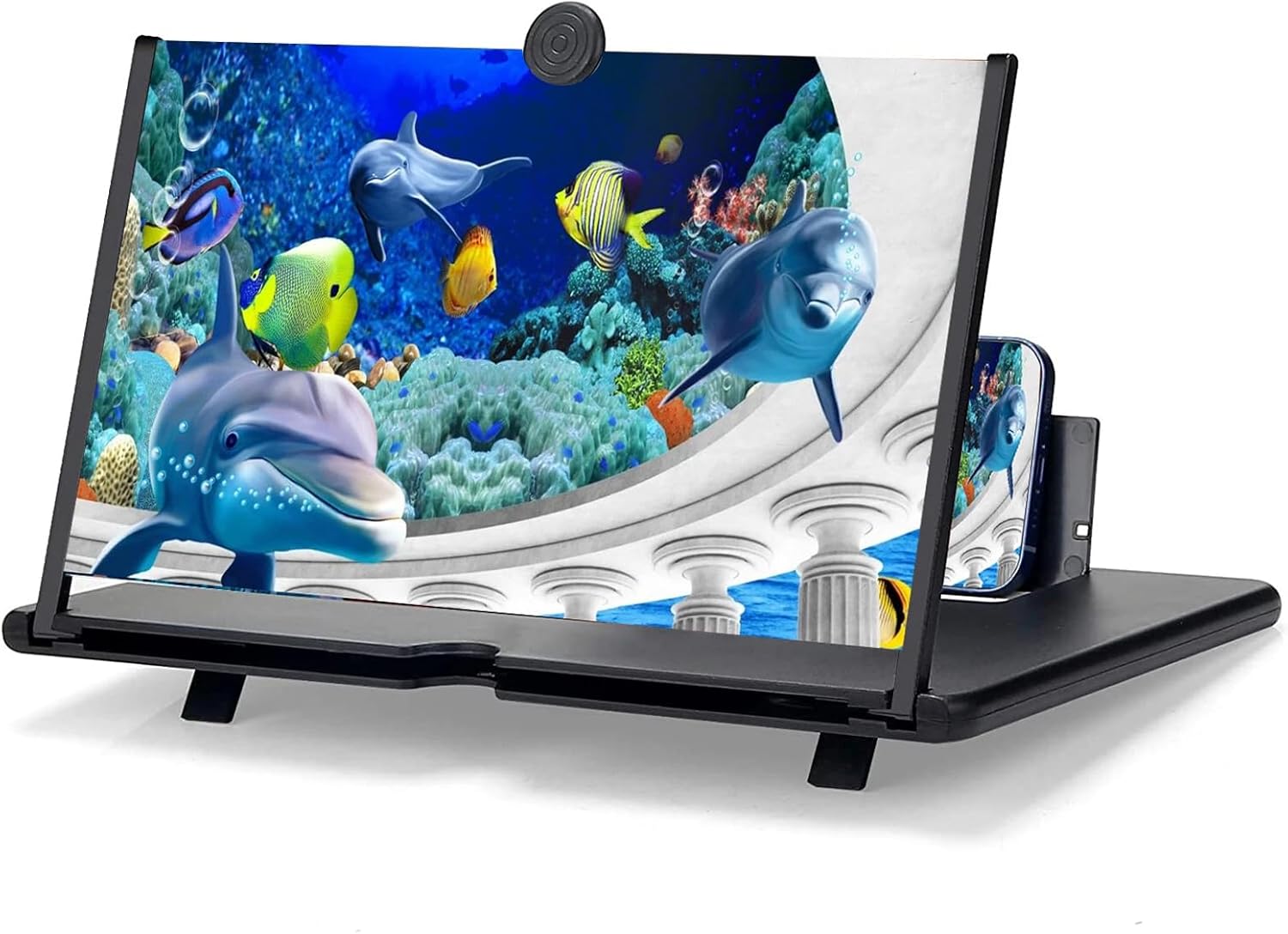 Mobile Phone Magnifier Projector Screen, 3D HD Screen Magnifier for Cell Phone, Foldable Magnifying Projector Screen Stand for Movies, Videos & Gaming Compatible with All Phones (Black, 10 inch)