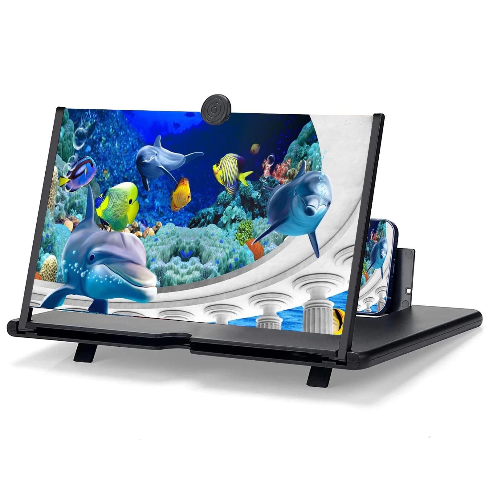 Mobile Phone Magnifier Projector Screen, 3D HD Screen Magnifier for Cell Phone, Foldable Magnifying Projector Screen Stand for Movies, Videos & Gaming Compatible with All Phones (Black, 10 inch)