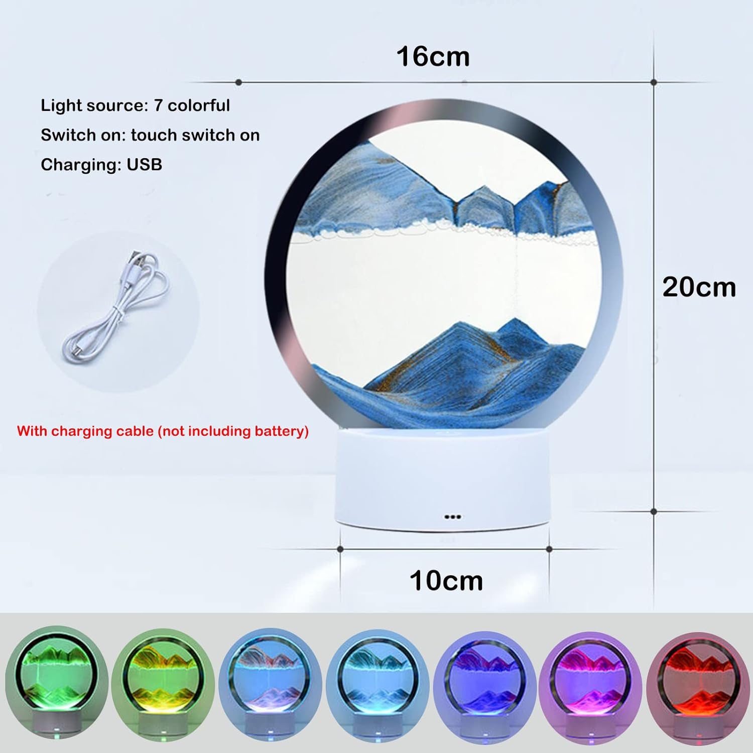 3d Moving Sand Art Picture Desk Lamp, 360° Rotating Hourglass Lights, RGB Color Changing Table Lamp,Sand Art Liquid Motion Colorful Creative Sea 3d Glass Quicksand Painting Night Light(Blue)