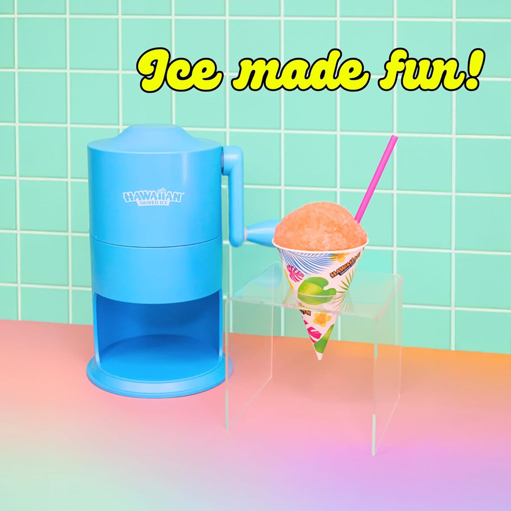 Hawaiian Shaved Ice Mini Snow Cone Machine - Portable Countertop Ice Shaver with No Slip Base - No Electricity Needed - Ice Cup Included - Lightweight - Stainless Steel Blade