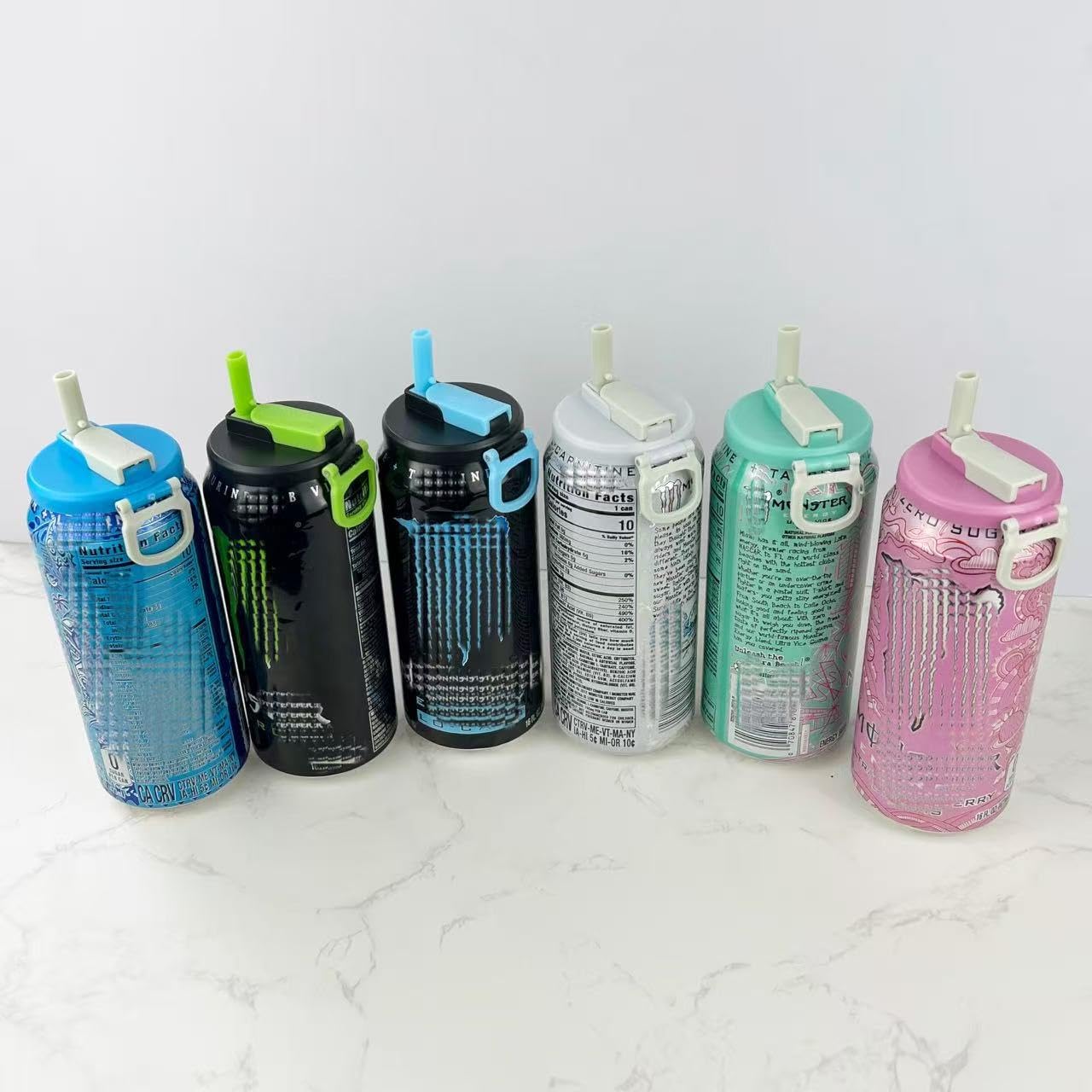 6 Pack Soda Can Lids with Straws,Inspired by Energy Drink Can Colors, Reusable BPA-Free Can Tops for Energy Drink, Soda, Juice, Beer – Fits Standard 12oz/16oz Cans（K01-P6）