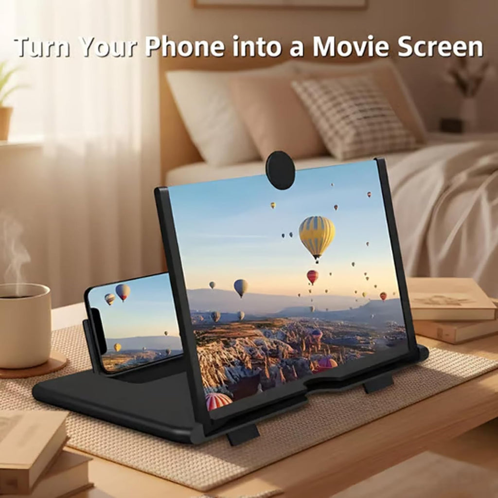 Mobile Phone Magnifier Projector Screen, 3D HD Screen Magnifier for Cell Phone, Foldable Magnifying Projector Screen Stand for Movies, Videos & Gaming Compatible with All Phones (Black, 10 inch)