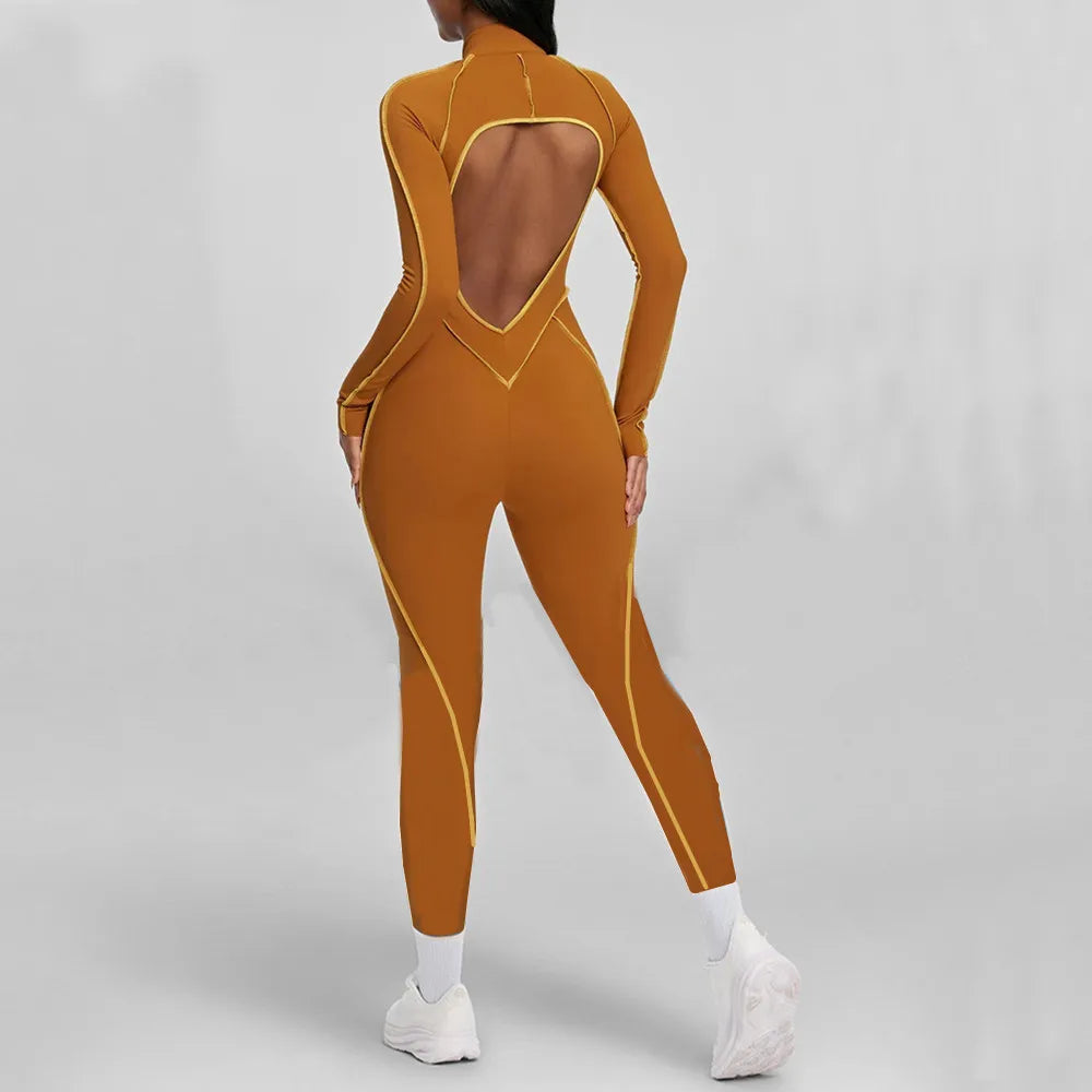 Pad Zipper Hollow out Yoga Set Short Sleeve Fitness Women One Piece Jumpsuit Legging Sleek Catsuit Gym Pant Active Wear XP83