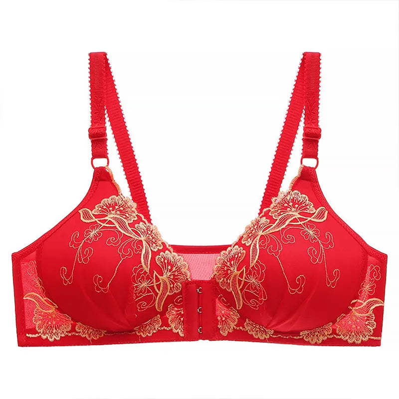 Lace Embroidery Bra Women Front Closure Underwear Wireless Bras Lady Push Up Brassiere Breathable Thin Female Bralette Lingerie