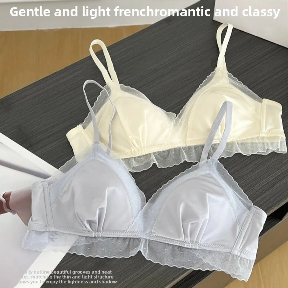 Satin Lace Satin Wireless V Bra Close-fitting Anti-sagging Push Up Underwear Shockproof Lingerie Seamless Bras Girls Women