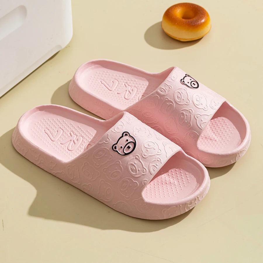 Summer Fashion Men's Slippers Printting Little Bear Sandals Indoor Bathroom Non-slip Soft Women Dormitory Casual Shoes Couple