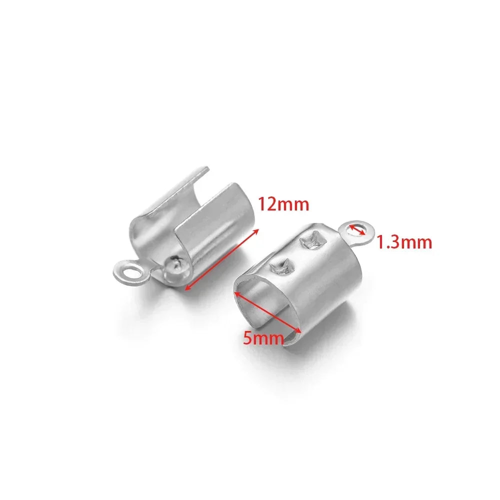 50pcs Stainless Steel High Quality Crimp End Beads Caps Leather Cord Clips for DIY Jewelry Making Necklace Connectors Supplies
