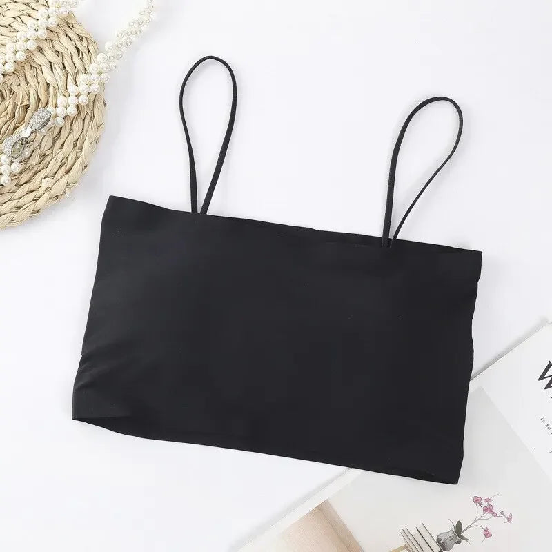 Women Crop Tops Sexy Solid Color Camisole Ice Silk Tube Top Seamless Skinny Sports Tank Top Wireless Underwear Bralet