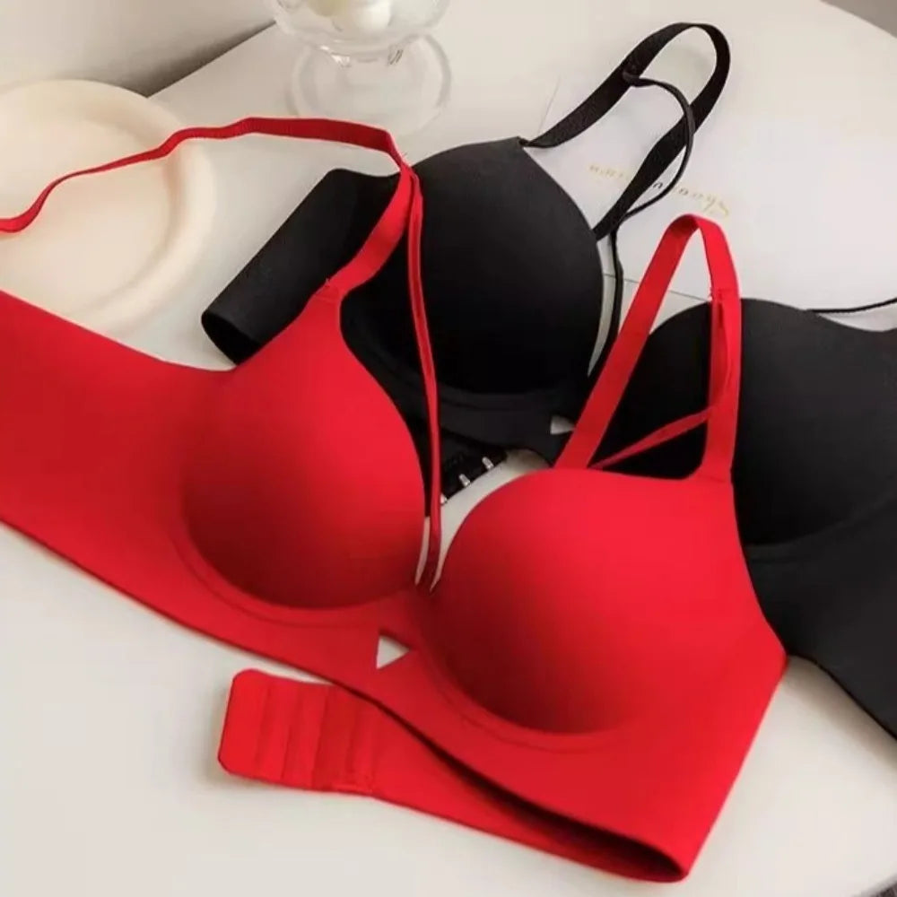 Breathable 3/4 Cup Push-up Bra Women Leopard Anti-sagging Seamless Underwear Lingerie Deep V Wireless Deep V Bra Girl